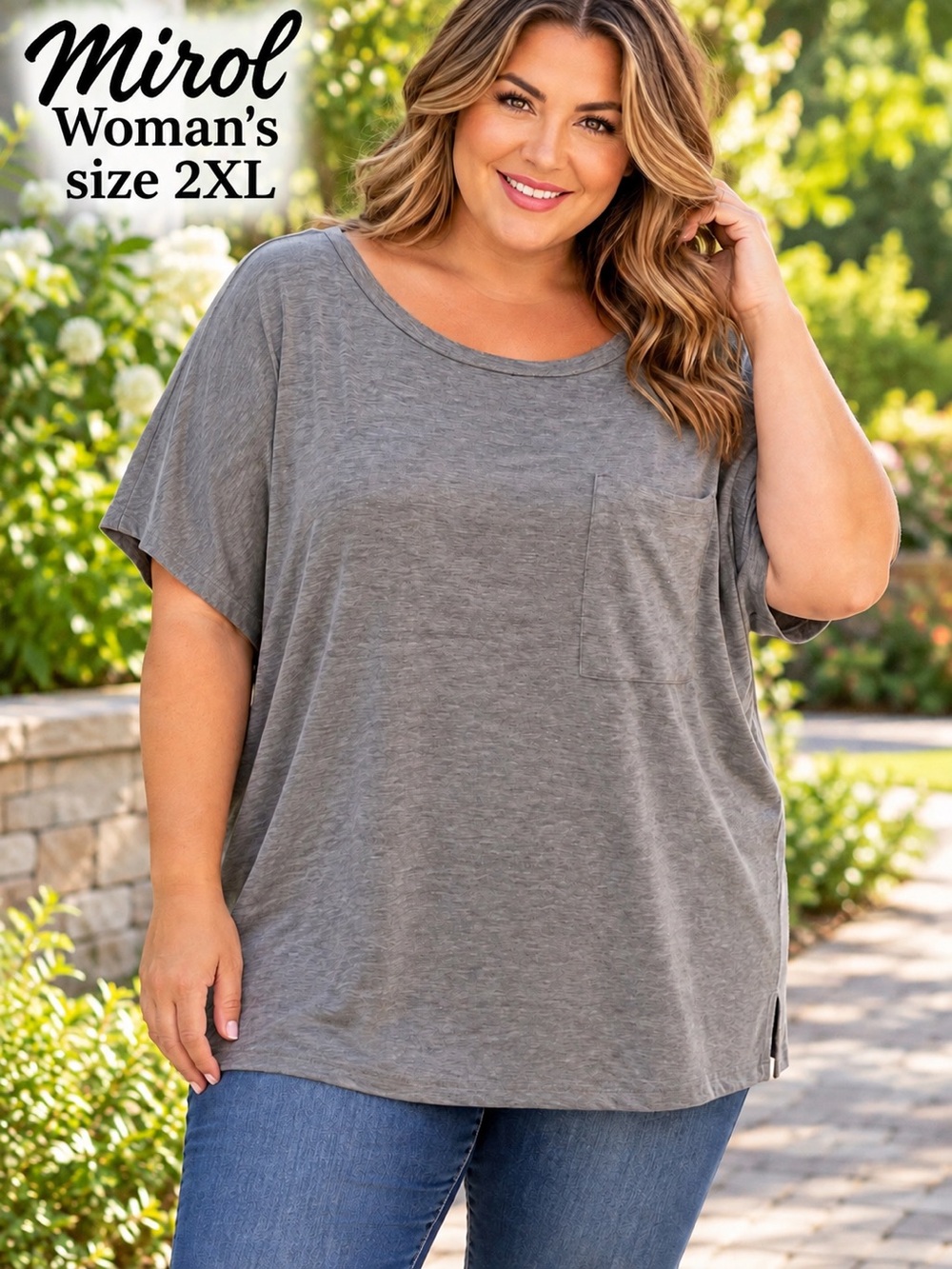MIROL Women’s 2XL Gray Oversized Pocket Tunic Top